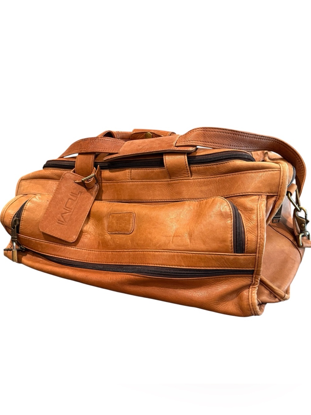 Vintage Tumi leather duffel bag 70s tan weekender carry on READ
